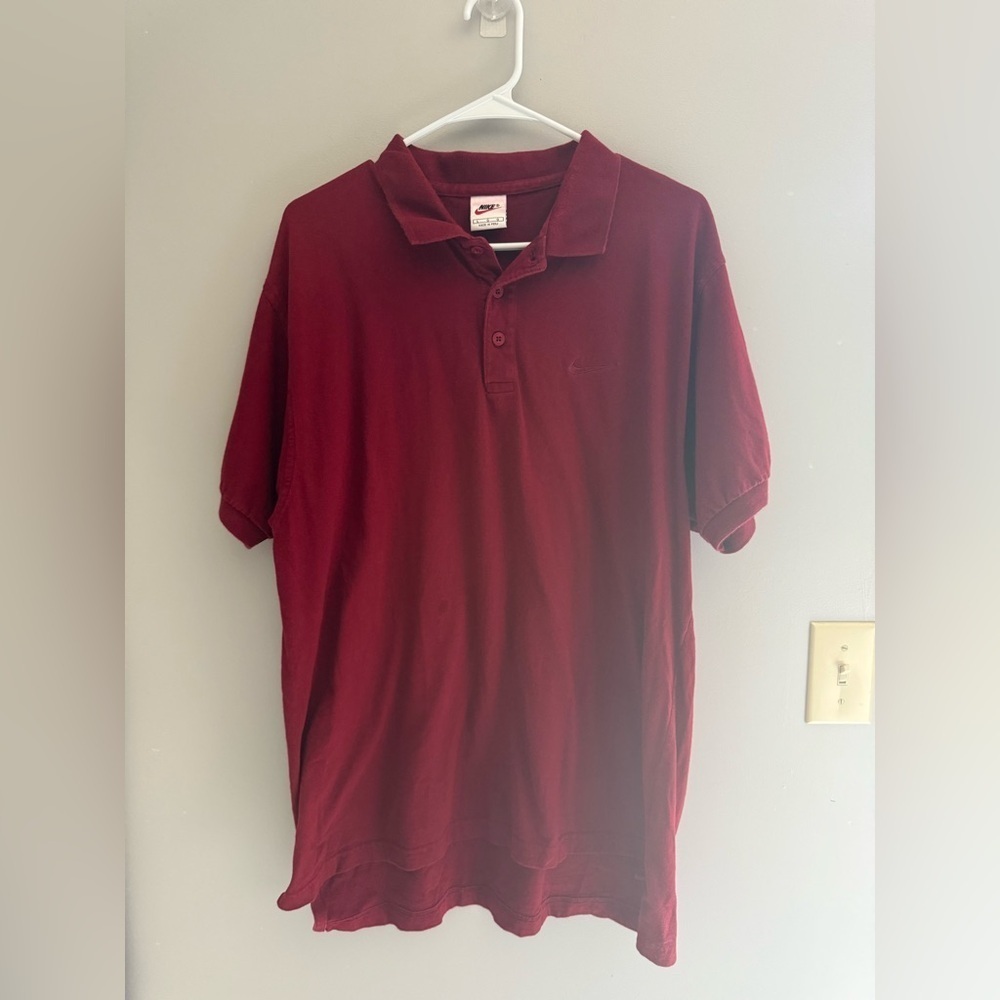 VTG Nike Polo Shirt White Tag 90s Red Embroidered Swoosh Men’s SZ Lg 100% Cotton